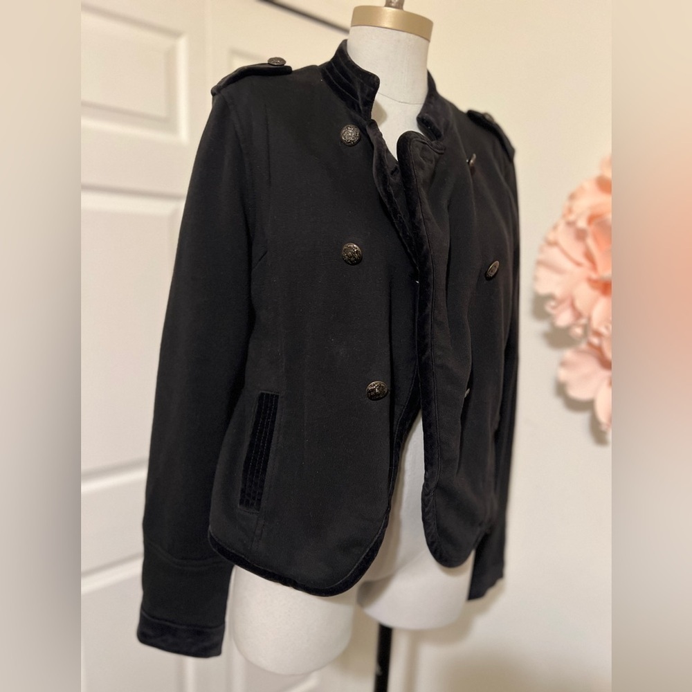 American Eagle Outfitters black military knit blazer with velour collar and trim